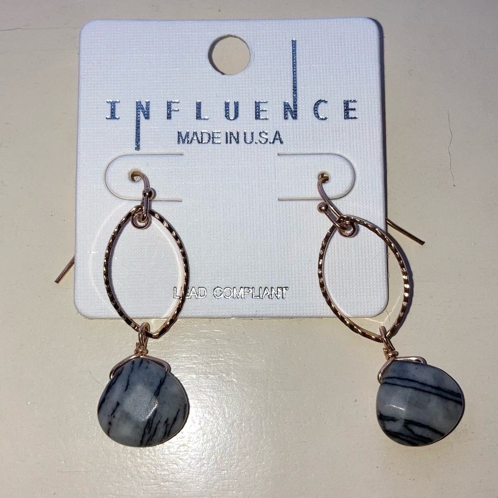 Gold Earrings with Gray Stone
